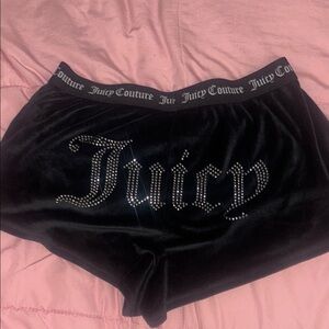 Juicy Couture Black Velour Rhinestone 'Juicy' Logo Shorts